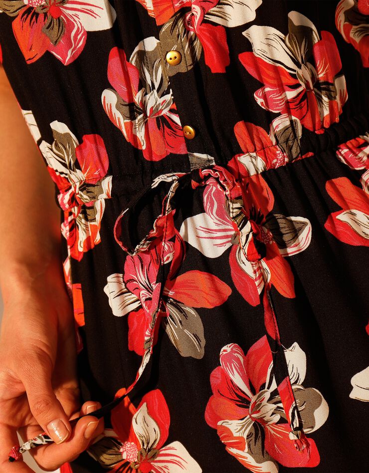 Robe longue manches courtes (noir / corail) Robe longue manches courtes (noir / corail)