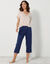 Pantacourt pyjama coton uni avec noeud imprimé floral (marine)