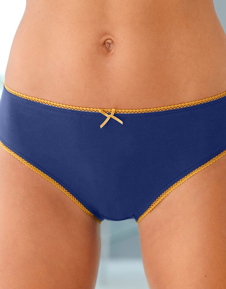 Culotte coton forme midi imprimé motifs « étoiles » assortis – Lot de 4 (marine / safran) Culotte coton forme midi imprimé motifs « étoiles » assortis – Lot de 4 (marine / safran)
