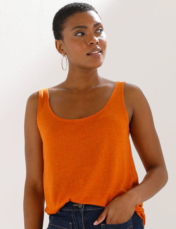 D&eacute;bardeur col rond en lin m&eacute;lang&eacute; (mangue)