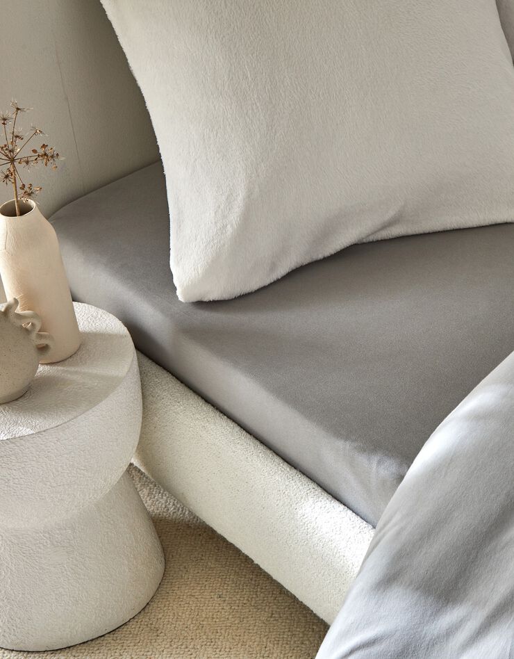 Linge de lit réversible jersey polaire toucher peluche (gris)