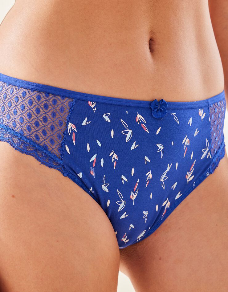 Culotte midi dentelle coton imprimé "feuilles" Tropea - lot de 4 (bleu + rose)
