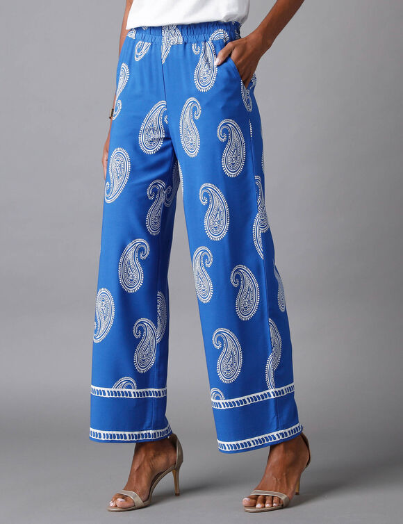 Pantalon large raccourci, imprimé bandana (bleu)