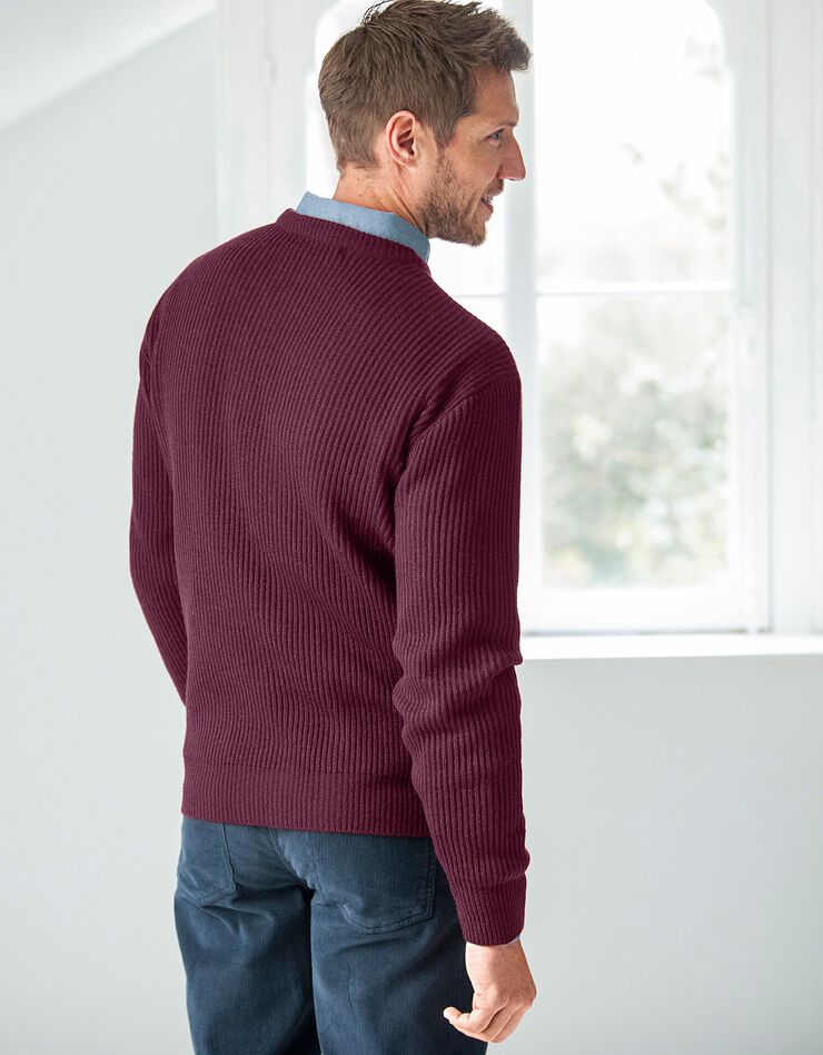 Pull col rond côte anglaise 30% laine (bordeaux)
