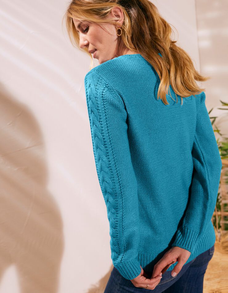 Cardigan femme boutonné torsadé toucher cachemire (bleu) Cardigan femme boutonné torsadé toucher cachemire (bleu)
