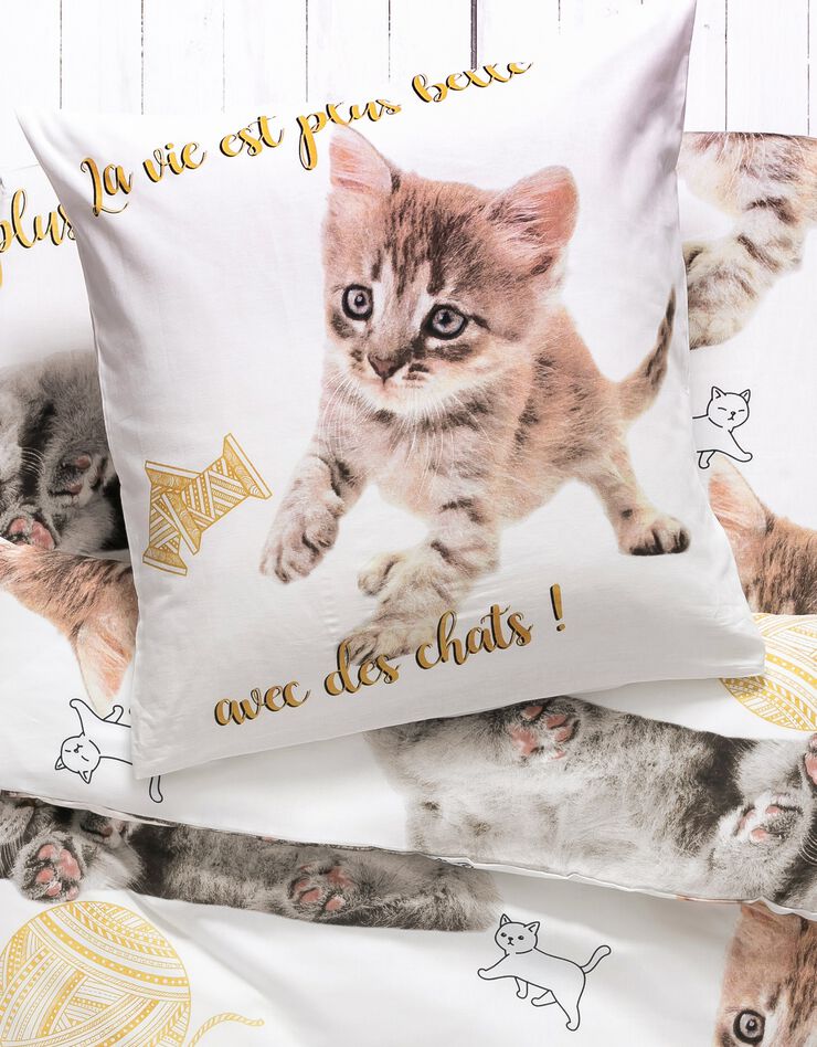 Linge de lit enfant Mimie - coton imprimé chats (blanc)