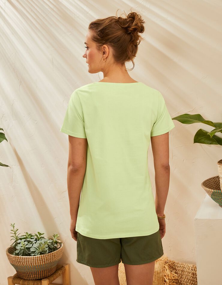 Tee-shirt col carré froncé uni coton bio (anis) Tee-shirt col carré froncé uni coton bio (anis)