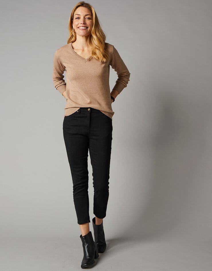 Pull col V, laine d'agneau (beige chiné) Pull col V, laine d'agneau (beige chiné)