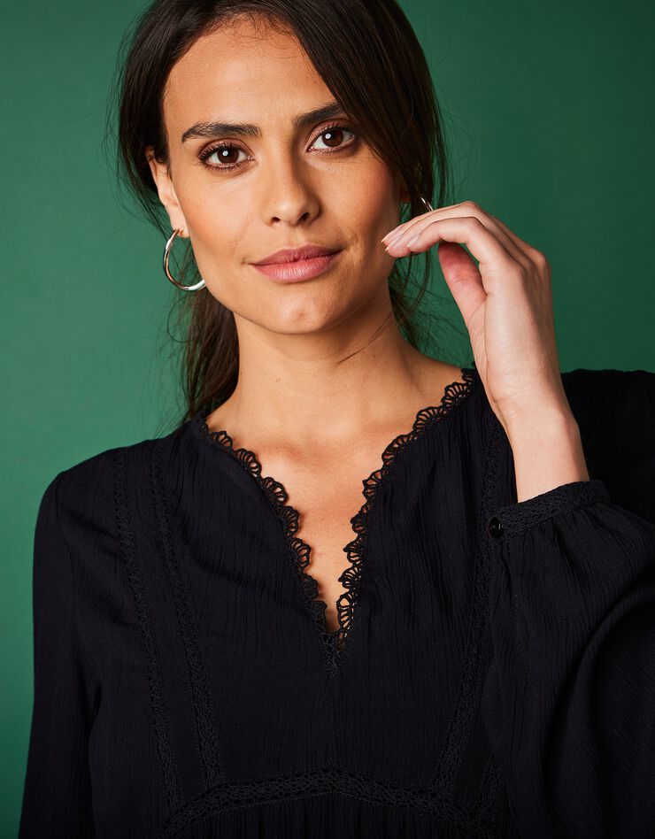 Robe bohème crépon uni (noir)