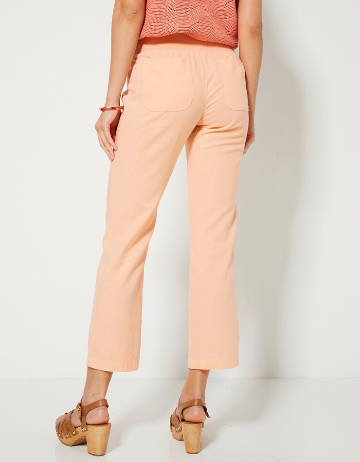 Pantalon coupe droite 7/8ème taille élastiquée, lin coton (pêche) Pantalon coupe droite 7/8ème taille élastiquée, lin coton (pêche)