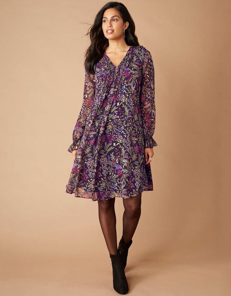 Robe imprimée à plis (violet / violine) Robe imprimée à plis (violet / violine)
