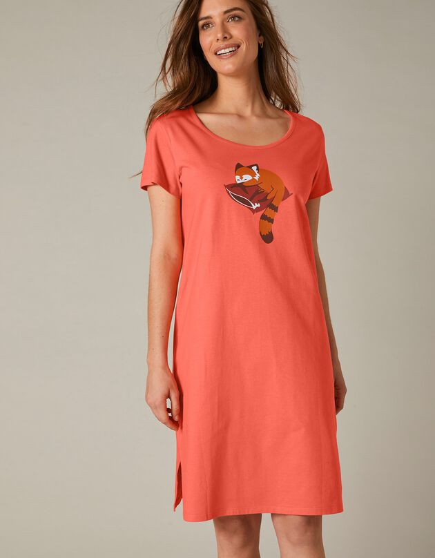 Chemise de nuit courte manches courtes motif "panda roux" (corail) Chemise de nuit courte manches courtes motif "panda roux" (corail)