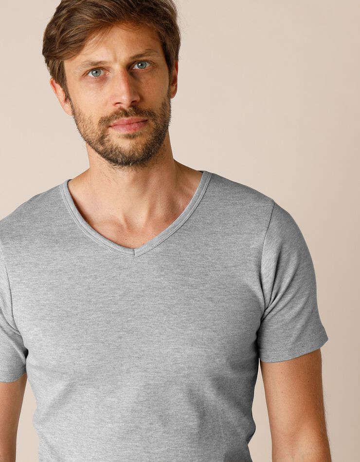 Tee-shirt sous-vêtement homme col V manches courtes coton - lot de 2 (gris) Tee-shirt sous-vêtement homme col V manches courtes coton - lot de 2 (gris)