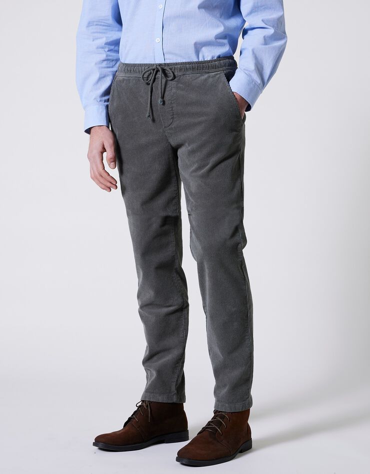 Pantalon en velours fines côtes taille élastiquée (vert grisé) Pantalon en velours fines côtes taille élastiquée (vert grisé)