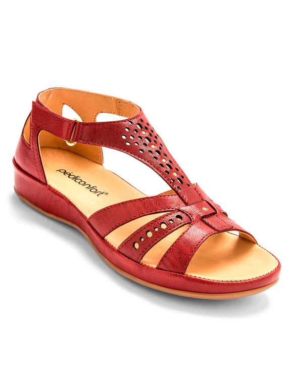 Sandales cuir multibrides ajourées (rouge)