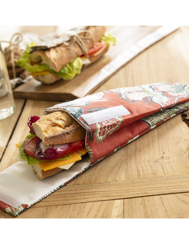 Pochette alimentaire en tissu pour sandwich baguette - collection upcycling (terracotta)