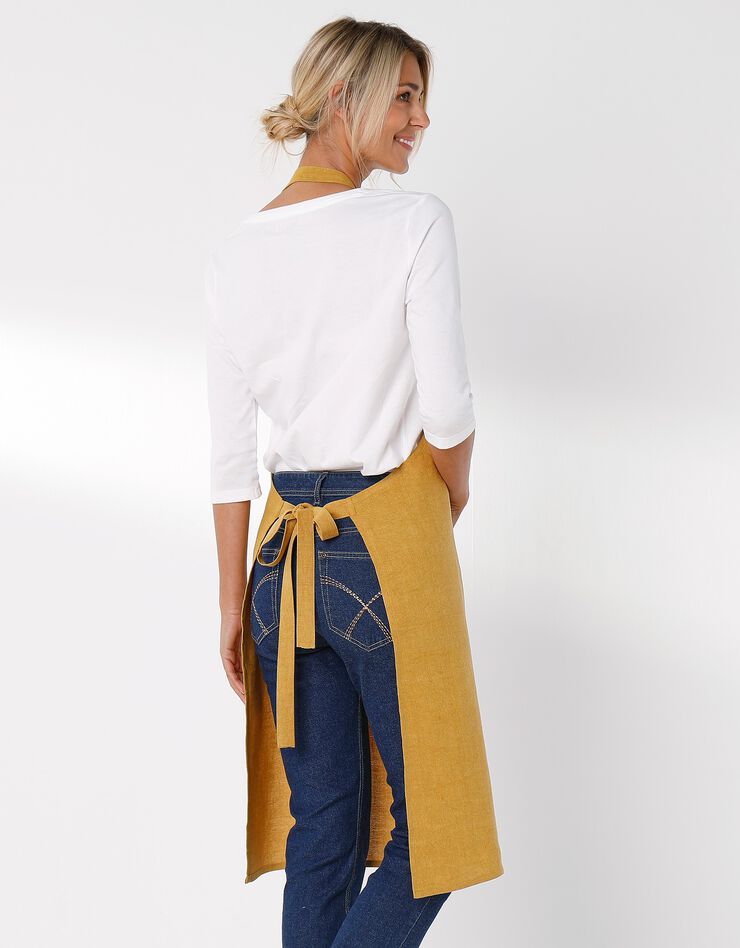 Tablier bavette coton et lin uni personnalisable (jaune)