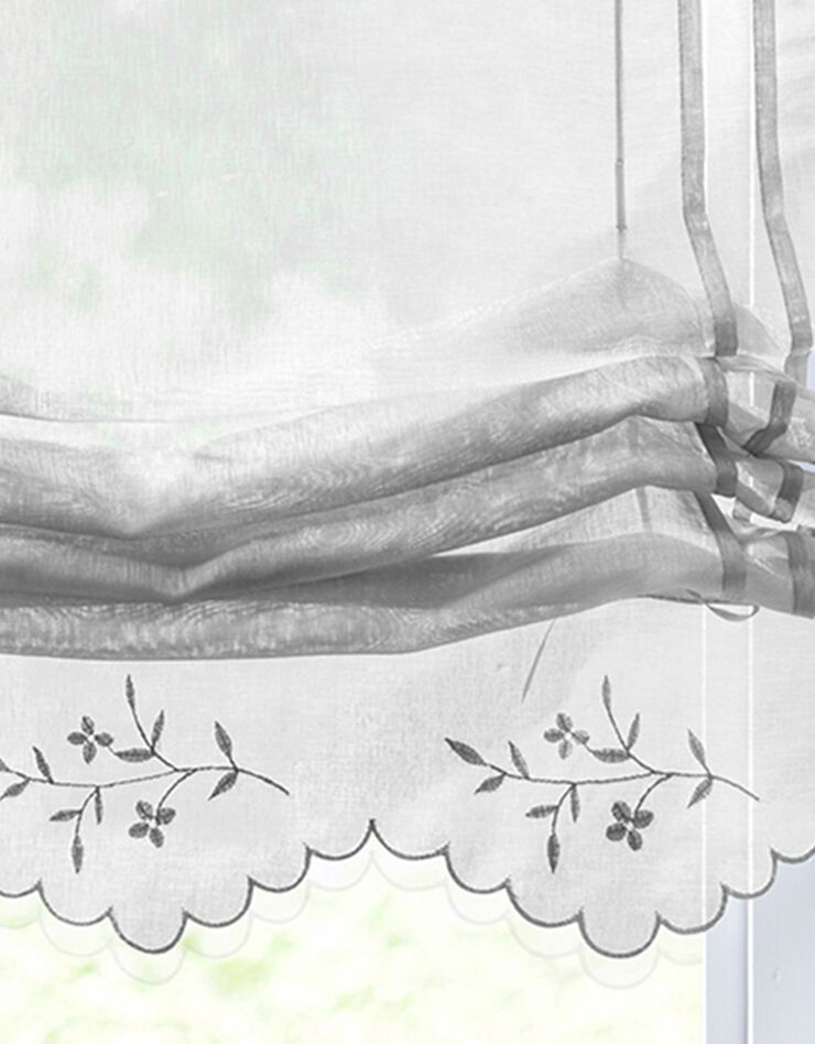 Vitrage effet lin macramé brodé finition passe-tringle (gris)