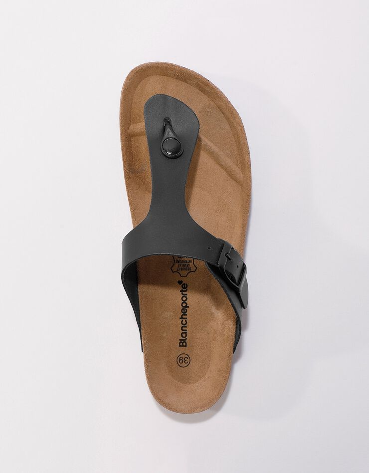 Sandales entredoigts cuir à boucle réglable - noir (noir)