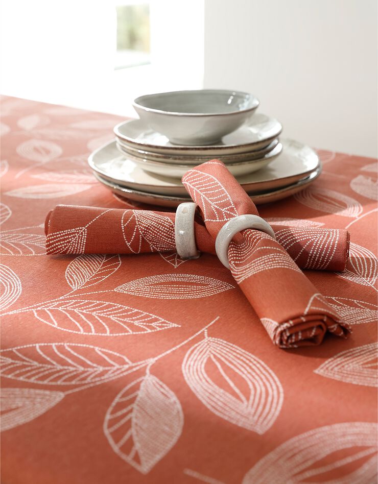 Nappe anti-taches bicolore imprimée feuilles (terracotta) Nappe anti-taches bicolore imprimée feuilles (terracotta)