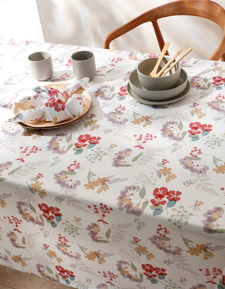 Nappe anti-taches motif floral (blanc / multicolore)