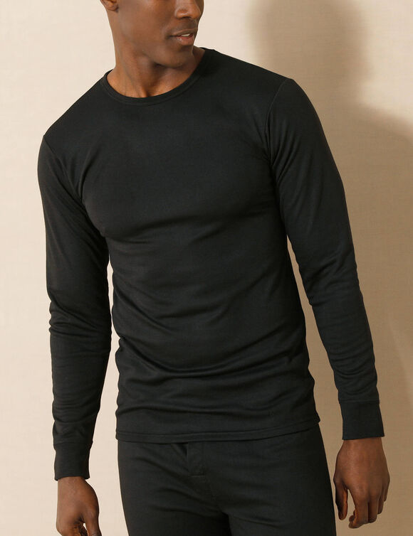 T-shirt sous-v&ecirc;tement homme col rond manches longues chaleur intense - lot de 2 (noir)