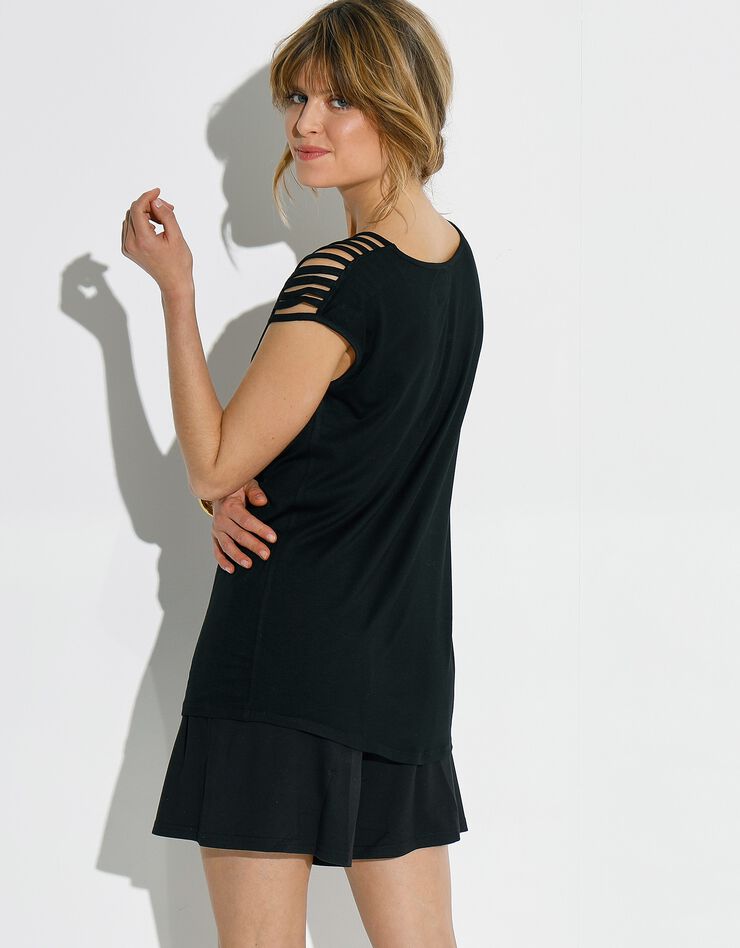 Short-jupette taille élastiquée maille fluide unie (noir) Short-jupette taille élastiquée maille fluide unie (noir)