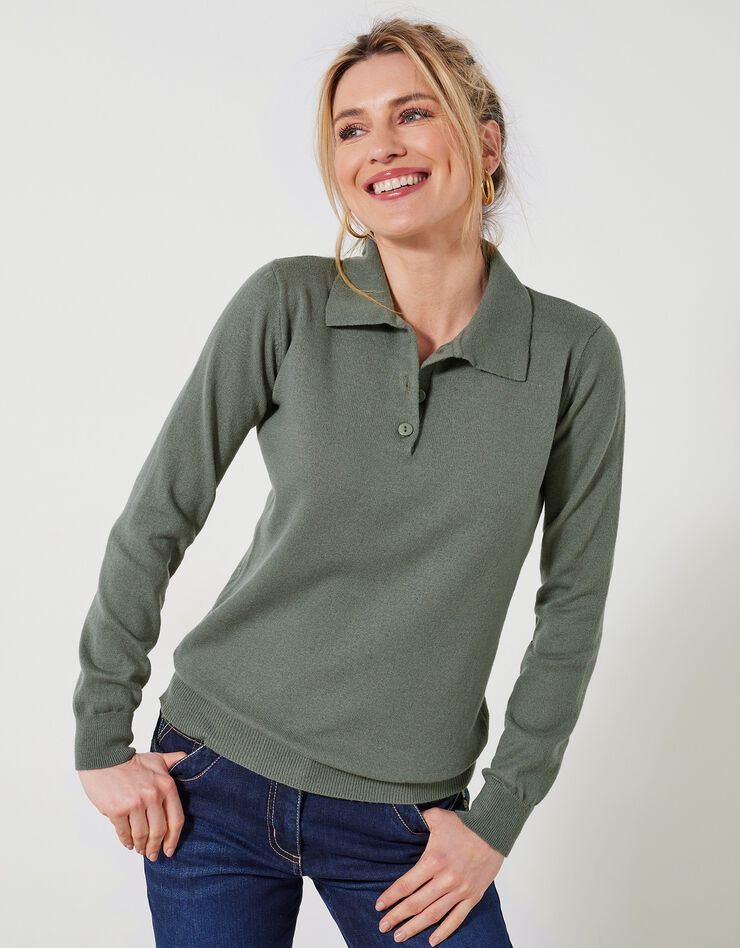 Pull col polo, laine d'agneau (kaki) Pull col polo, laine d'agneau (kaki)