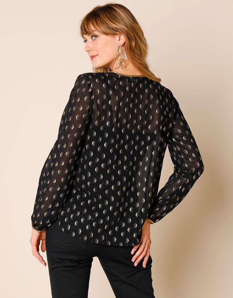 Blouse en voile à motif doré (noir / doré) Blouse en voile à motif doré (noir / doré)