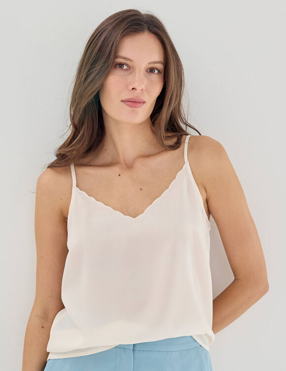 Caraco col V festonn&eacute;, uni (&eacute;cru)