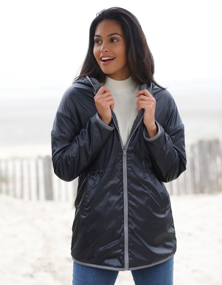 Parka bouclette métallisée réversible (gris / noir) Parka bouclette métallisée réversible (gris / noir)