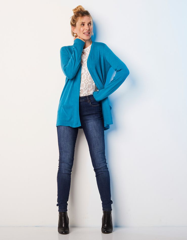 Gilet porter ouvert toucher cachemire (bleu prusse) Gilet porter ouvert toucher cachemire (bleu prusse)