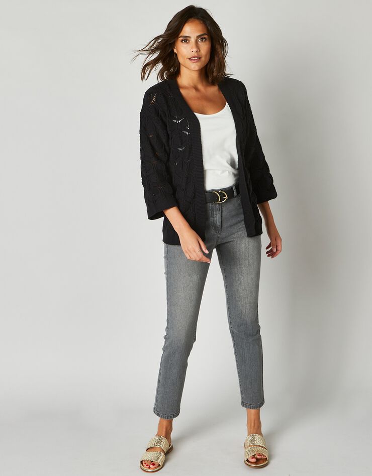 Gilet kimono, maille ajourée (noir) Gilet kimono, maille ajourée (noir)