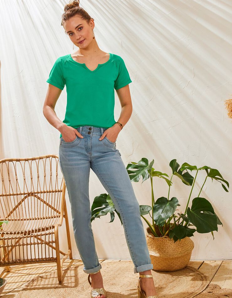 Tee-shirt col tunisien uni coton bio (vert) Tee-shirt col tunisien uni coton bio (vert)