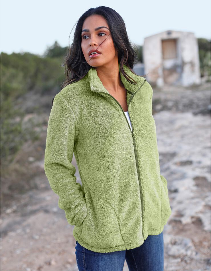 Veste zippée maille peluche (vert chiné) Veste zippée maille peluche (vert chiné)