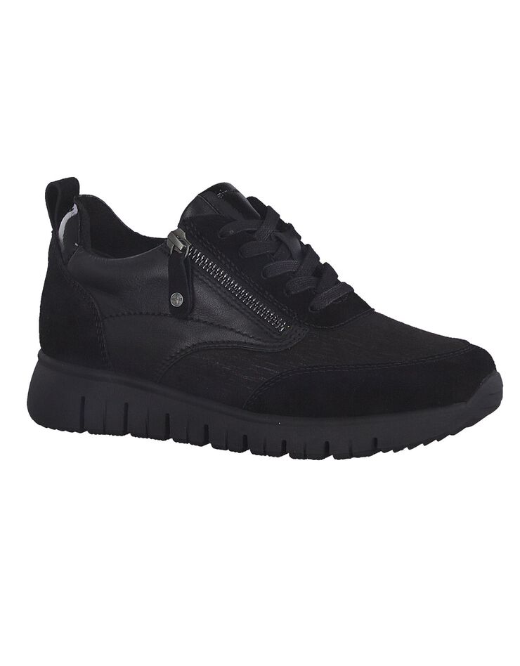Sneakers dessus cuir - largeur confort pieds sensibles (noir)