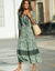 Robe longue imprimée manches 3/4 fendues (kaki / bleu)