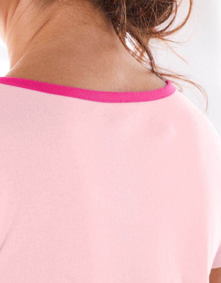 Tee-shirt pyjama manches courtes- imprimé fleuri placé (rose pâle)