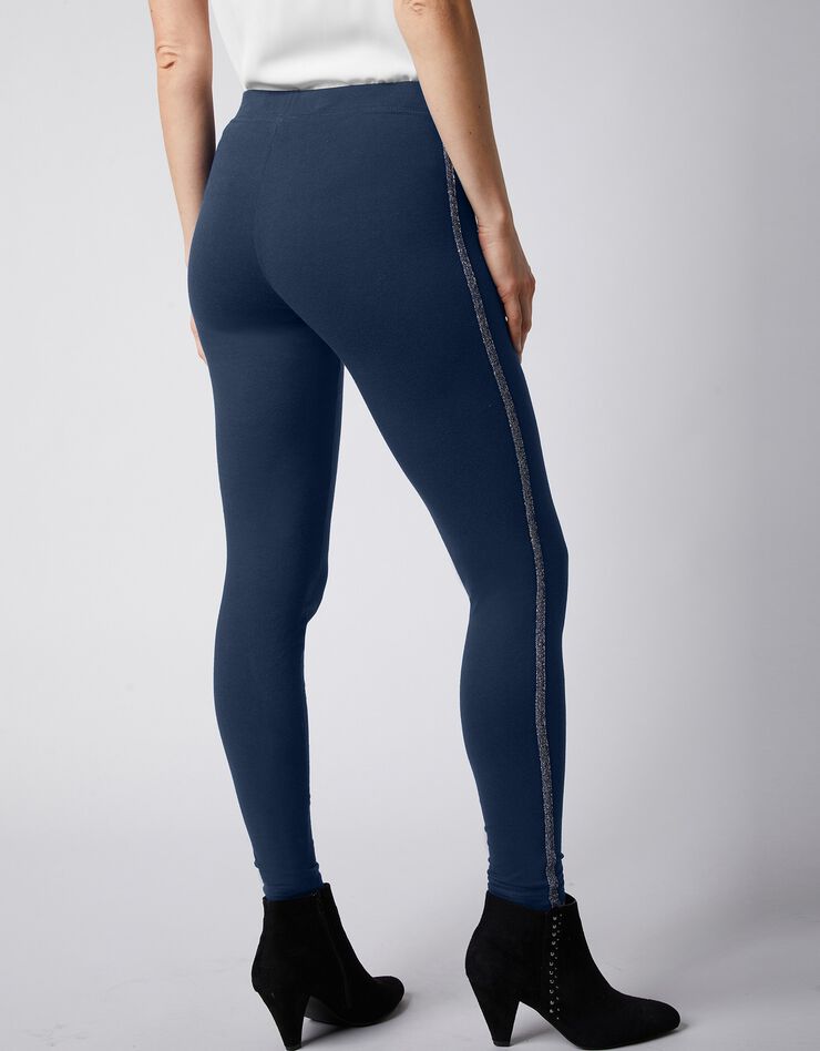 Legging uni bande côté brillante, maille (marine) Legging uni bande côté brillante, maille (marine)