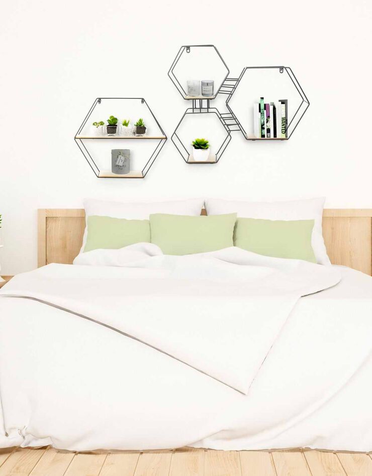 Etagère hexagonale en métal et bois (noir)