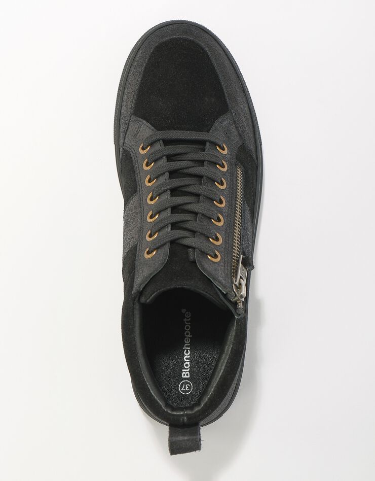 Baskets montantes zippées en cuir et croûte de cuir  (noir)