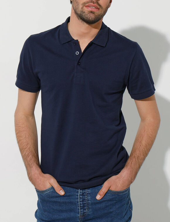 Polo uni maille piqu&eacute;e manches courtes (marine)
