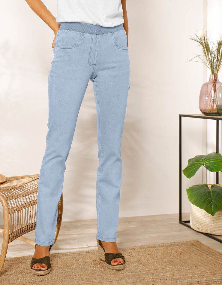 Jean "droit" ultra confort taille élastiquée (bleached)