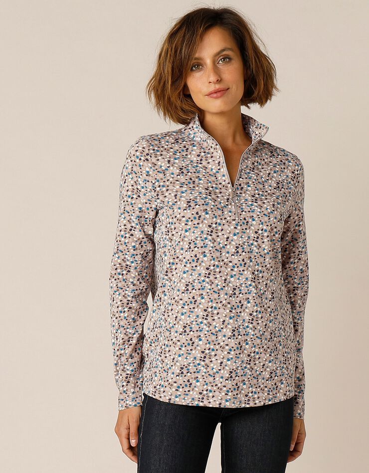 Tee-shirt col montant zippé imprimé (taupe) Tee-shirt col montant zippé imprimé (taupe)