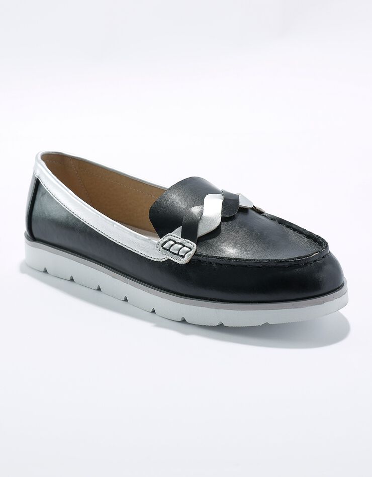 Mocassins à semelle crantée et bande tressée (noir / argent) Mocassins à semelle crantée et bande tressée (noir / argent)