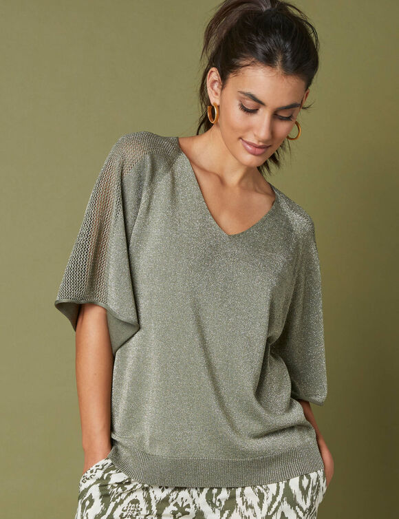 Pull loose maille brillante (kaki)