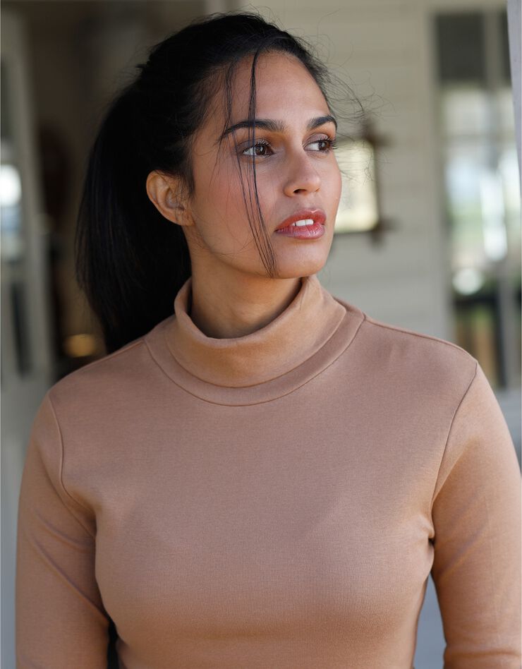 Tee-shirt col montant uni jersey coton bio (noisette)