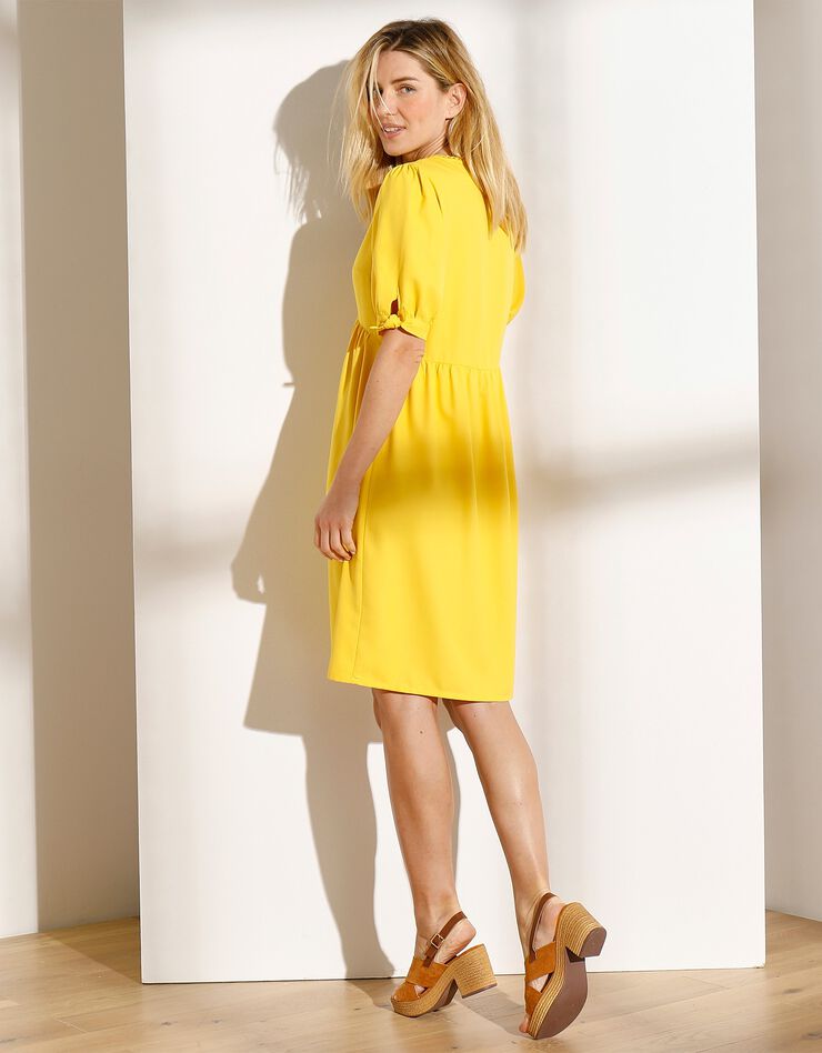 Robe unie col V crêpe fluide (jaune) Robe unie col V crêpe fluide (jaune)