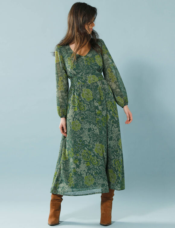 Robe évasée imprimée en voile, Spécial Petites (kaki)