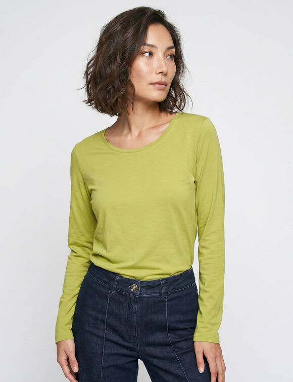 T-shirt uni col rond stretch (vert mousse)